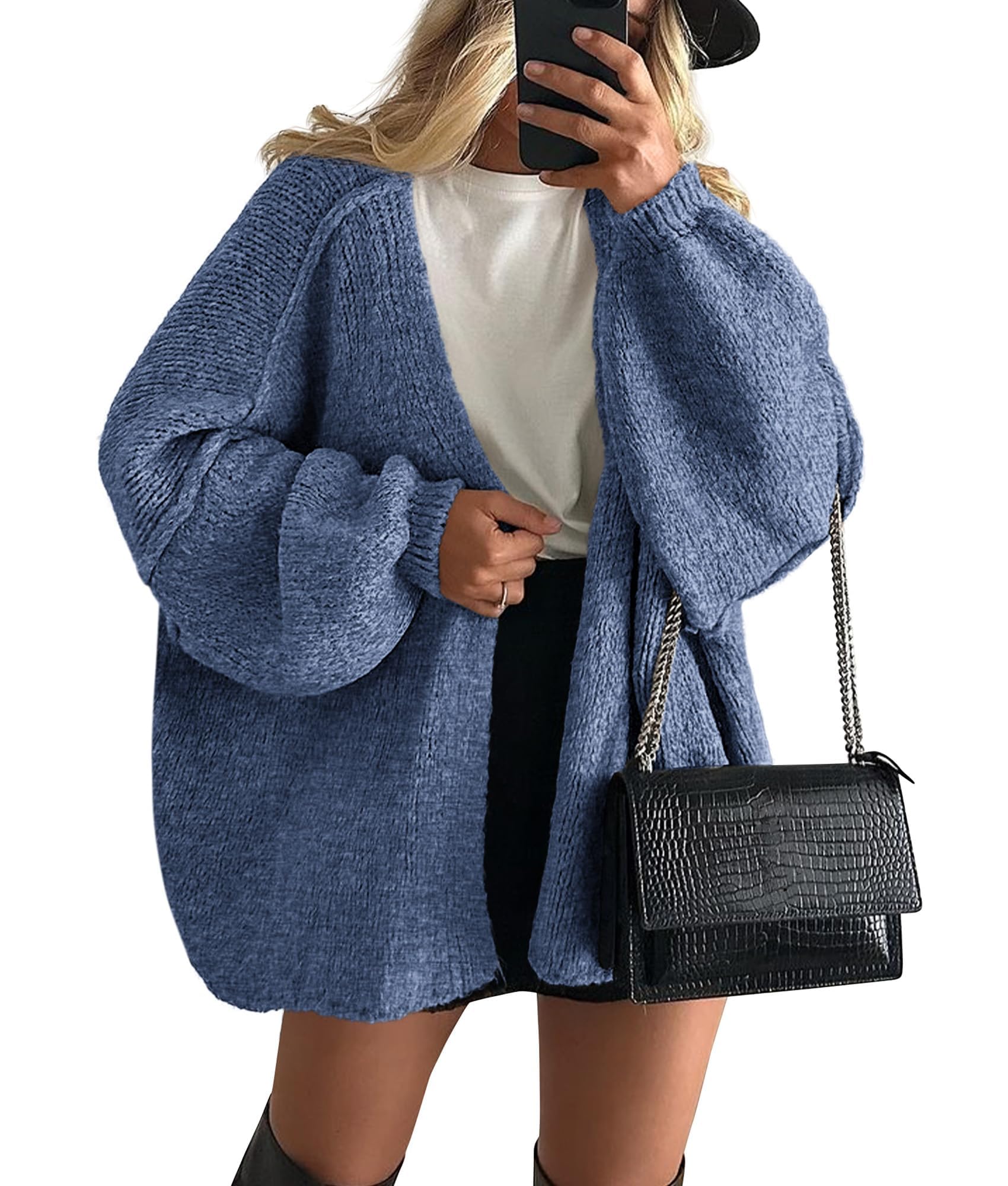 PRETTYGARDEN Oversized Cardigan Sweaters for Women Fall Long Lantern Sleeve Ligh