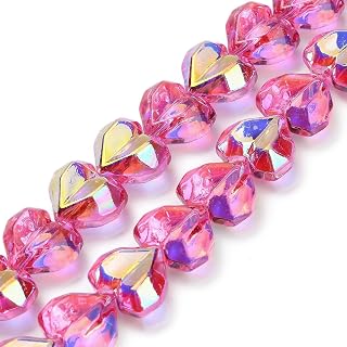 50pcs Hot Pink Heart Faceted Crystal Glass Beads for Valentine's Day Earrings Bracelet Necklace Key Chain Jewelry DIY Crafts