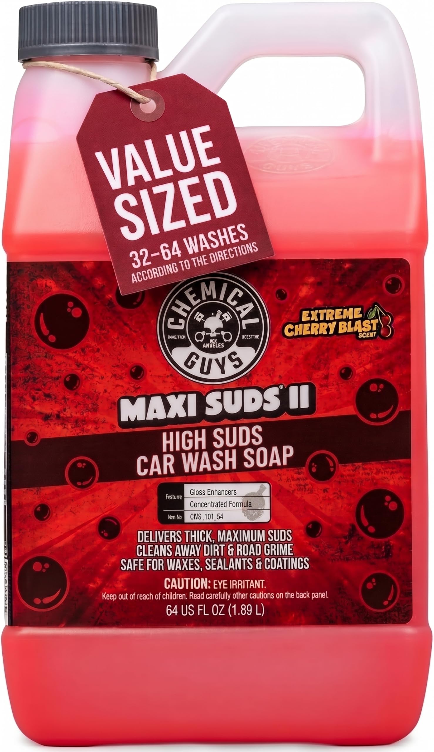 Chemical Guys, Maxi Suds II Car Wash Soap for Foam Cannons, Cherry, 64 oz | High
