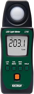 Extech LT40 White LED Light Meter, Lux and Foot Candle, 4000 Count | White LED and standard lighting, to 400000 lux (40000 Fc), 4000-count, MIN/MAX/avg, auto power off, 2 AAA