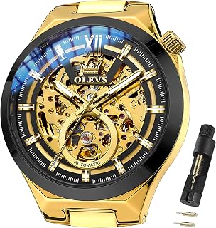 OLEVS Orologio da polso da uomo con scheletro, automatico, meccanico, di lusso, in acciaio inox, impermeabile, originale