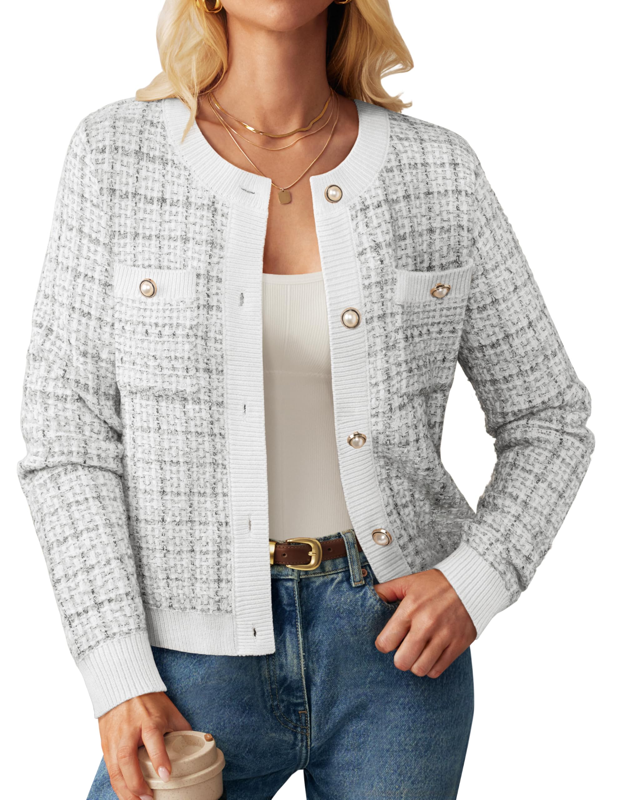 GRACE KARIN Women Long Sleeve Button Cardigan Sweater Lightweight Knitted Cardig
