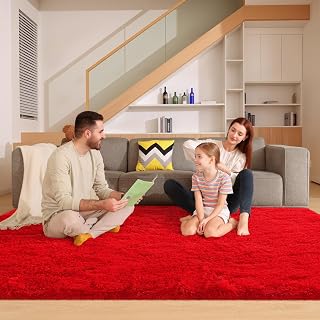 6x9 Rugs for Living Room, Fluffy Large Area Rug for Bedroom, Red