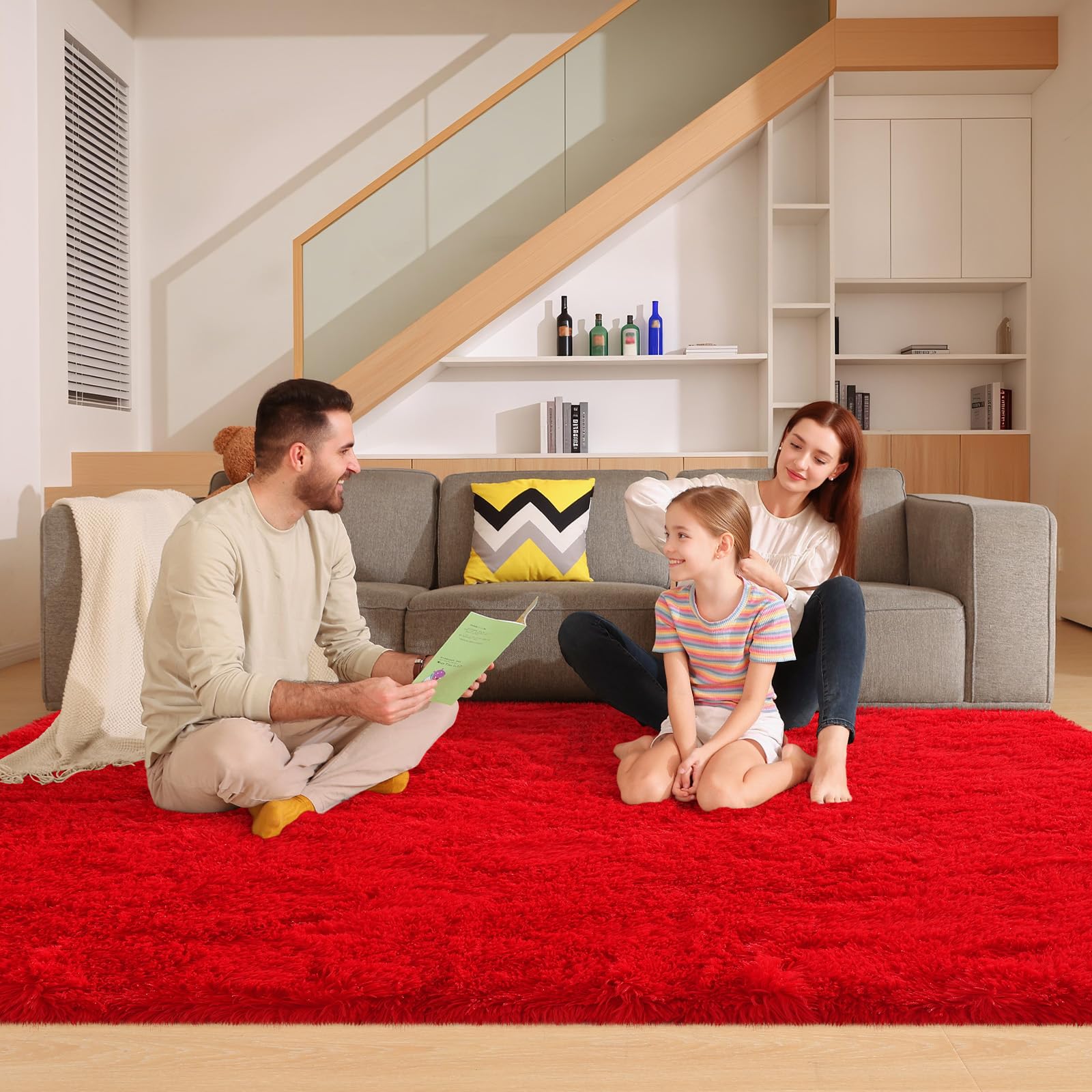 6x9 Rugs for Living Room, Fluffy Large Area Rug for Bedroom, Red