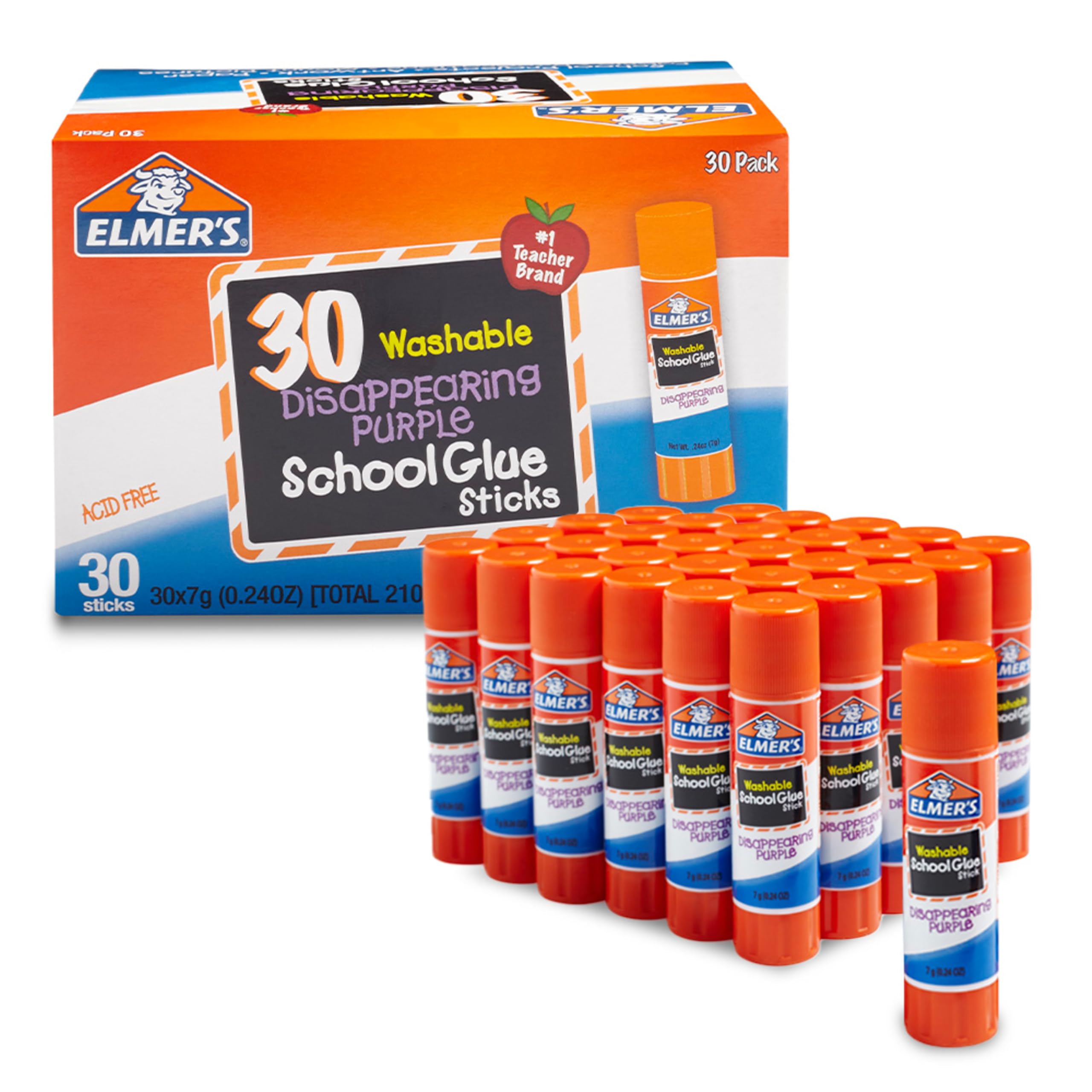 Elmer's Disappearing Purple School Glue Sticks, Washable, 7 Grams, 30 Count - Po