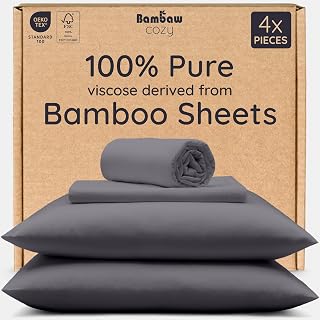 Bambaw 100% Viscose Derived from Bamboo Sheets Queen Size Set – 4pcs Cooling Sheet Set, Super Soft Sheets Queen Size, Luxury Bed Sheets, Deep Pocket Fits Up to 16'' Mattresses (Charcoal)