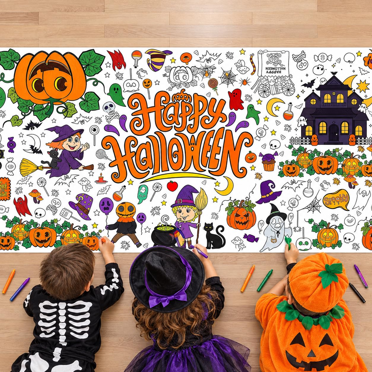 OHOME Halloween Giant Coloring Poster/Tablecloth-Halloween Crafts for Kids-30 x 