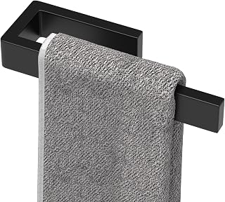 HUFEEOH Black Wall-Mounted Hand Towel Holder, Square bar, U-Shaped | Stainless Steel, Bathroom Towel Bar, Square-Tube Design, Towel Rack with Screws and Anchors