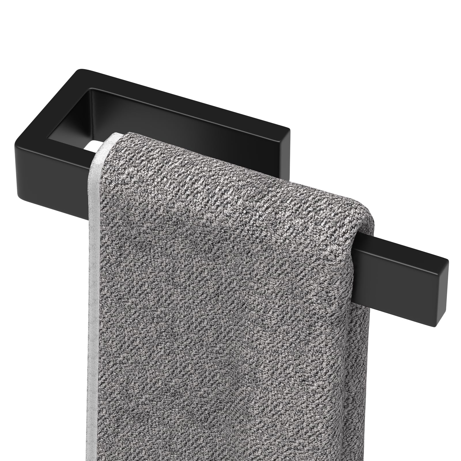 HUFEEOH Black Wall-Mounted Hand Towel Holder, Square bar, U-Shaped | Stainless S