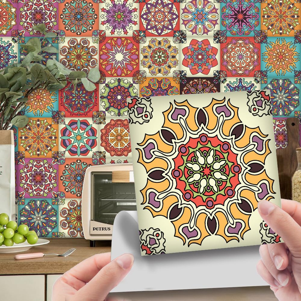 24 Pieces Wall Tile Stickers Square Moroccan Victorian Retro Mosaic Style Waterp