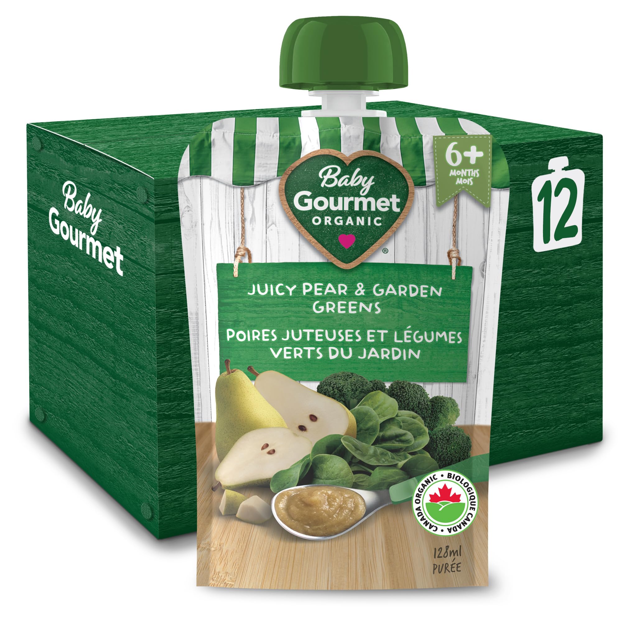 Baby Gourmet Juicy Pear & Garden Greens Purée, 12 × 128 mL Pouches | 6 Months+ |