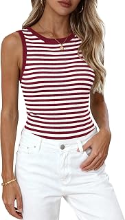 PRETTYGARDEN Casual Striped Tank Tops for Women Basic Fitted Sweaters Shirt