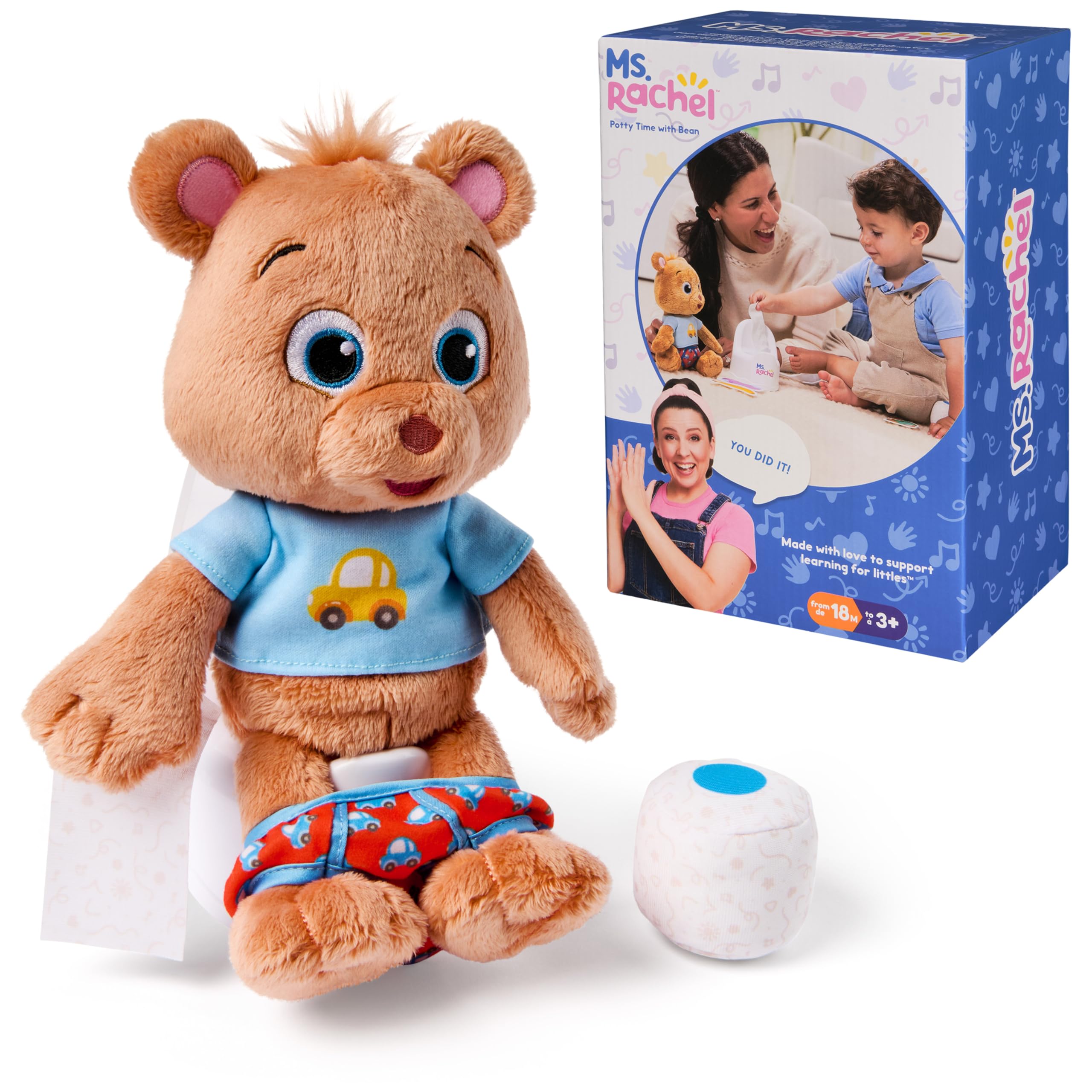 Ms. Rachel Potty Time with Bean, Interactive Plush Animal & Toilet | Plush Bear 