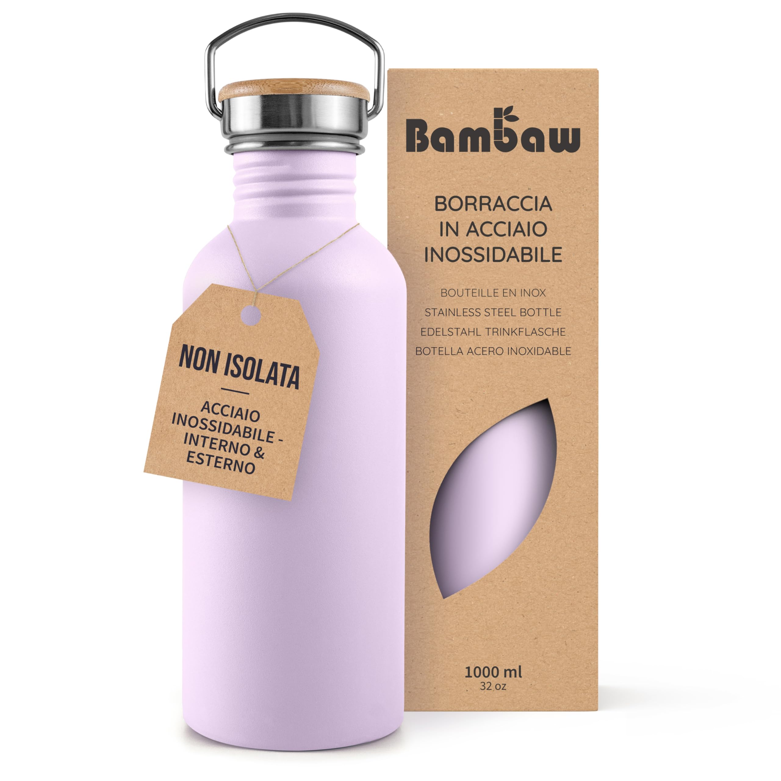 Bambaw Water Bottle 1 Litre Steel Non Insulated Purple Water Bottle, Gym Bottle,