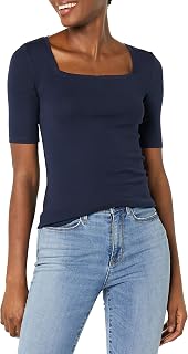 Amazon Essentials Women's Fitted T-Shirt with Square Neck and Half Sleeves