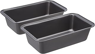 Amazon Basics Rectangular Nonstick Bread Loaf Pan for Baking Meatloaf with Even Heat Distribution, 9.5 x 5 Inch, Gray, Set of 2