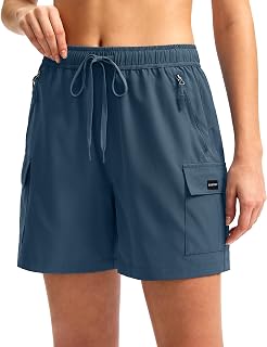 SANTINY Women's Quick Dry Lightweight Summer Travel Athletic Golf Cargo Shorts with Zipper Pockets