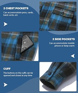 ZITY Mens Flannel Hooded Jacket Fleece Sherpa Lined Plaid Zip Up Sweatshirt