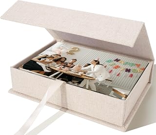 Photo Storage Box for 8x10 Photos, Acid-Free Organizer Box with Lid, Beige | Linen Archival Memory Keepsake Box for 4x6 Pictures, Postcards, Invoice & Scrapbooking Supplies, Photo Cases, Jewelry Box