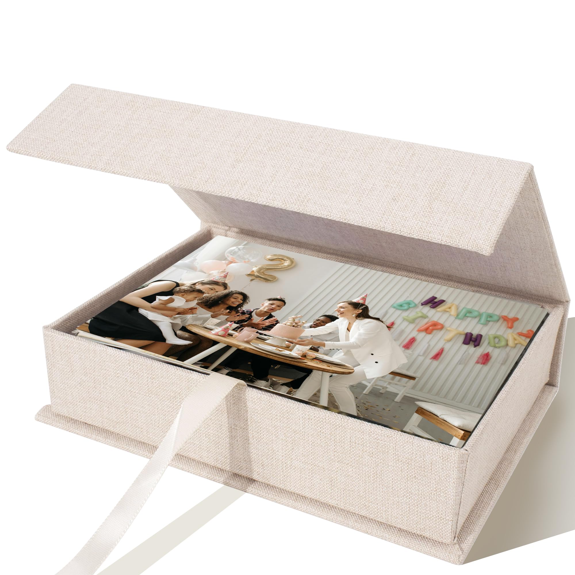 Photo Storage Box for 8x10 Photos, Acid-Free Organizer Box with Lid, Beige | Lin