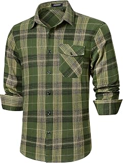 HISDERN Men's Long Sleeve Casual Plaid Flannel Shirt Checked Tartan Button Down Shirts for Men S-4XL
