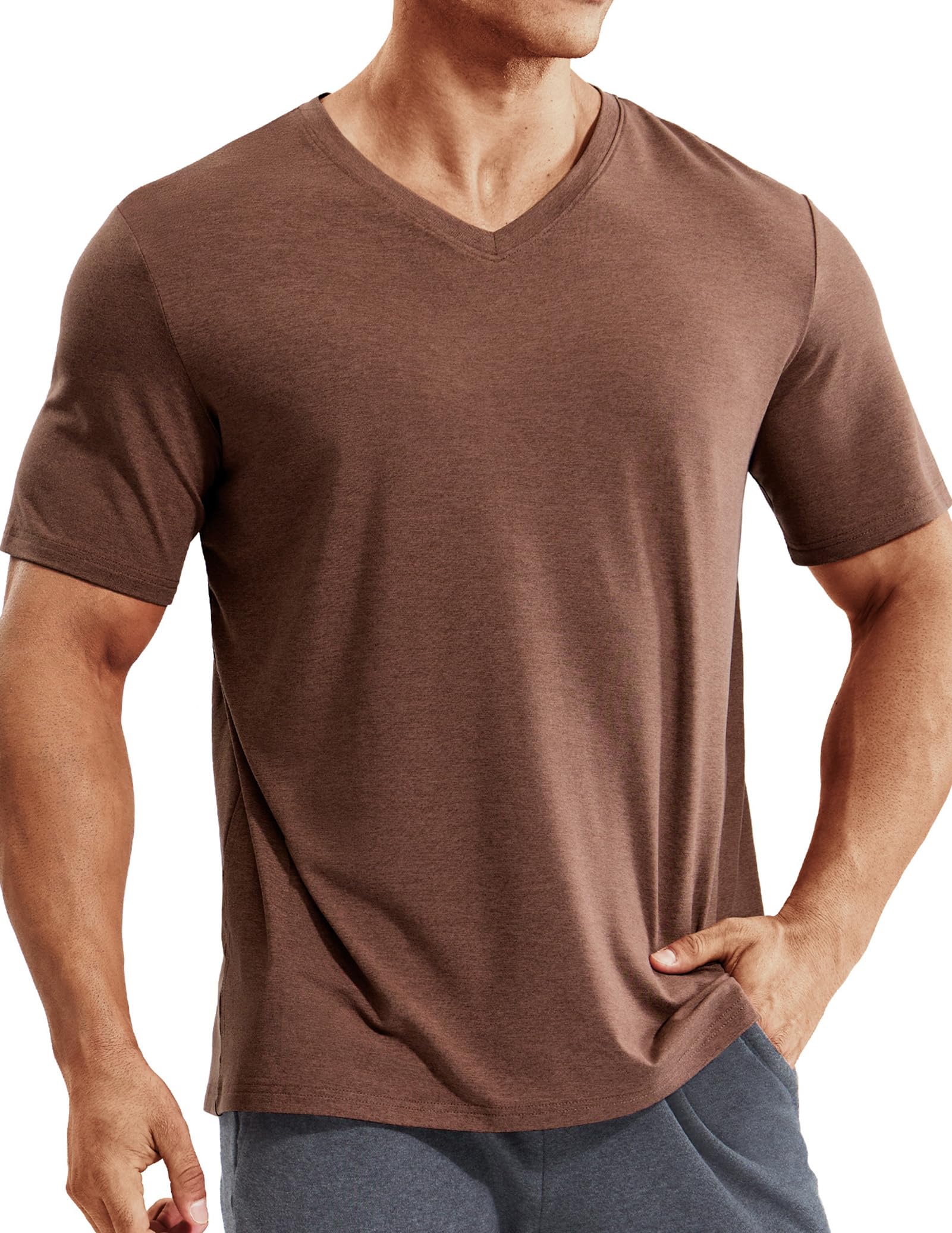 MIER Men's Short Sleeve V-Neck T-Shirt Dry Fit Soft Moisture Wicking Running Ath