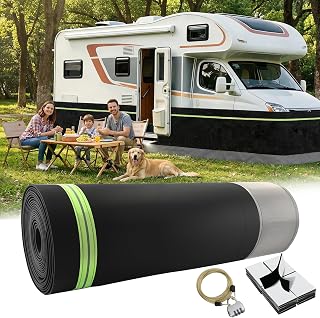 RV Skirting for Travel Trailers & 5th Wheels - Heavy Duty Camper Insulated Skirt, Easy Install RV Skirt, All Weather Waterproof, Windproof, UV, Cold-Weather with 50 Hook & Loop Fasteners 66 x 2.6ft