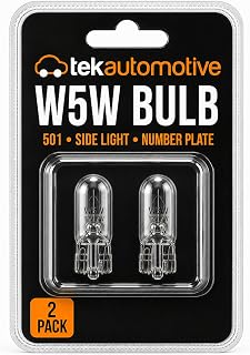 Tek Automotive 501 W5W Bulb 12V 5W Capless Side Light Bulbs - Twin Pack | Side Light & Number Plate Bulbs, E Marked Road Legal