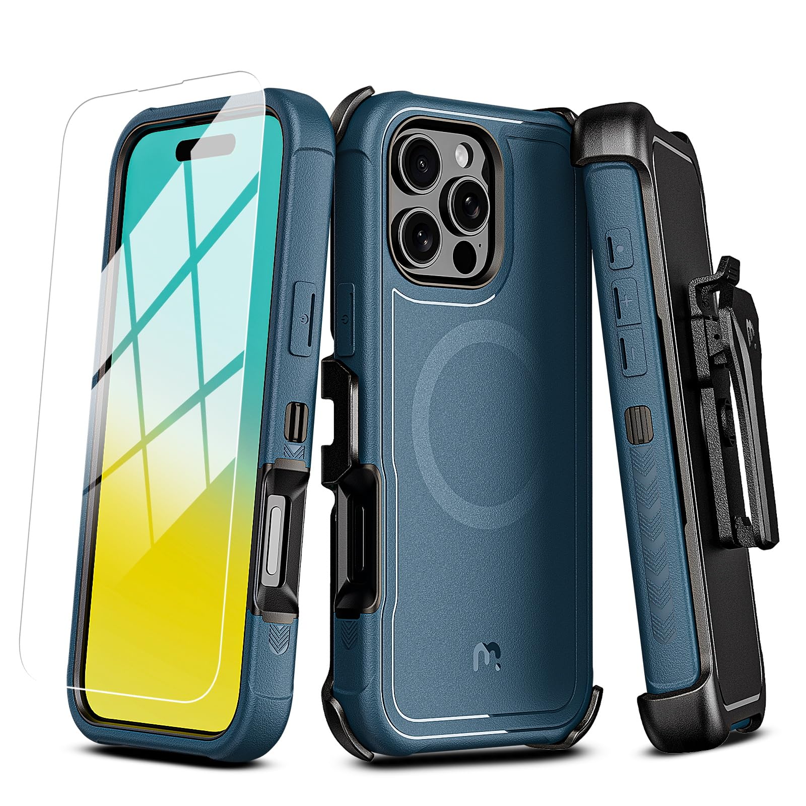 M MYBAT PRO for iPhone 16 Pro Max Case with Belt Clip Holster Blue