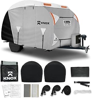 KNOX 2nd Gen R-Pod Cover, Anti-Tear APEX Fabric, Fits R-Pod Travel Trailer, RV and Motorhome, Includes Propane, Tire, and Ladder Cover, Windproof Ropes, Fits Up to 18' 8" Trailers