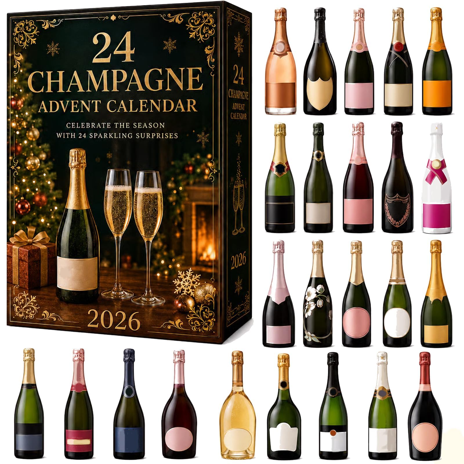 Champagne Advent Calendar, 24-Day Holiday Countdown Calendar+1pcs
