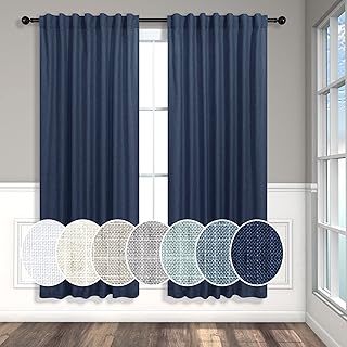 Navy Blue Curtains 72 Inch Length for Living Room Pair Set Back Tab Pocket Linen Panel Light Filtering Semi Sheer Dark Blue Curtains for Bedroom Door Picture Window Village Apartment Canopy 52x72 Long