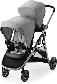 Graco Ready2Grow LX 2.0 Double Stroller, Clark | 2 Stroller Seats, Bench Seat & Standing Platform; Accepts 2 Graco Infant Car Seats, Compact Fold, Body Support & Canopy Visor