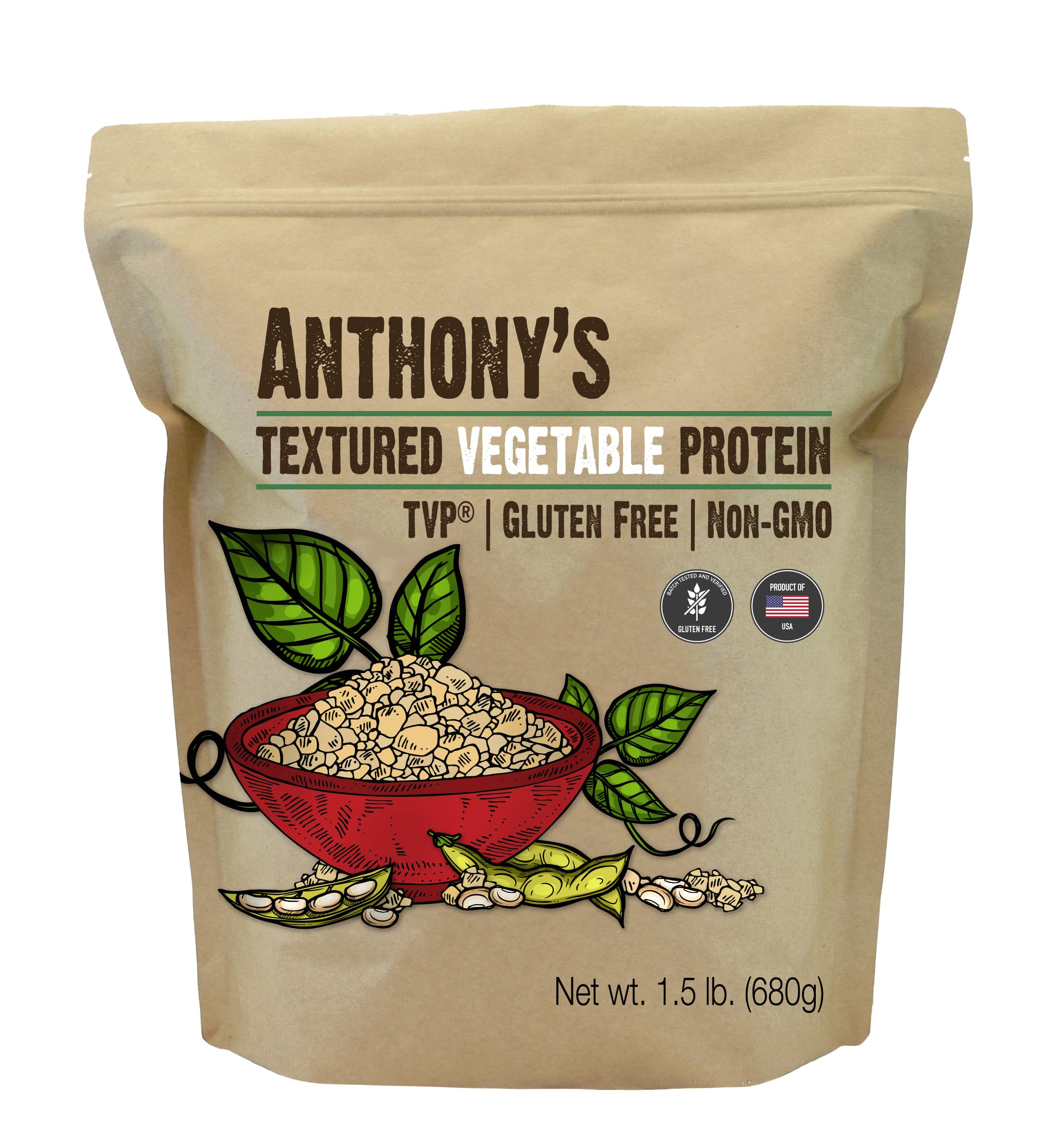 Anthony's Textured Vegetable Protein, TVP, 1.5 lb, Gluten Free, Vegan, Made in U