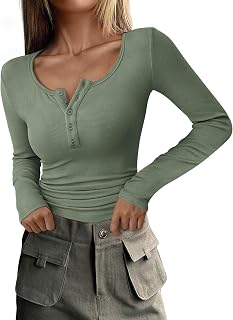 PRETTYGARDEN Womens Long Sleeve Henley Shirts Button Down Ribbed Knit Slim Fit Basic Tops for Fall 2025