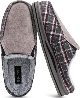 ONCAI Mens Slippers with Orthotic Arch Support,House Slippers Cotton-Blend High-Density Memory Foam Comfort Plantar Fasciitis Warm Slip-on Indoor Outdoor Rubber Sole Felt US Size 7-16