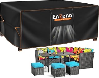 Enzeno Garden Furniture Cover Waterproof,Outdoor Sofa Table Chair Set Cover | 420D Oxford Patio Large Rattan Furniture Cover with Waterproof Sealing Strip,Metal Buckle & Velcro,Air Vents 242x182x100cm
