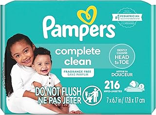 Pampers Complete Clean Baby Wipes - Fragrance Free, 4 Pack (Count of 216)