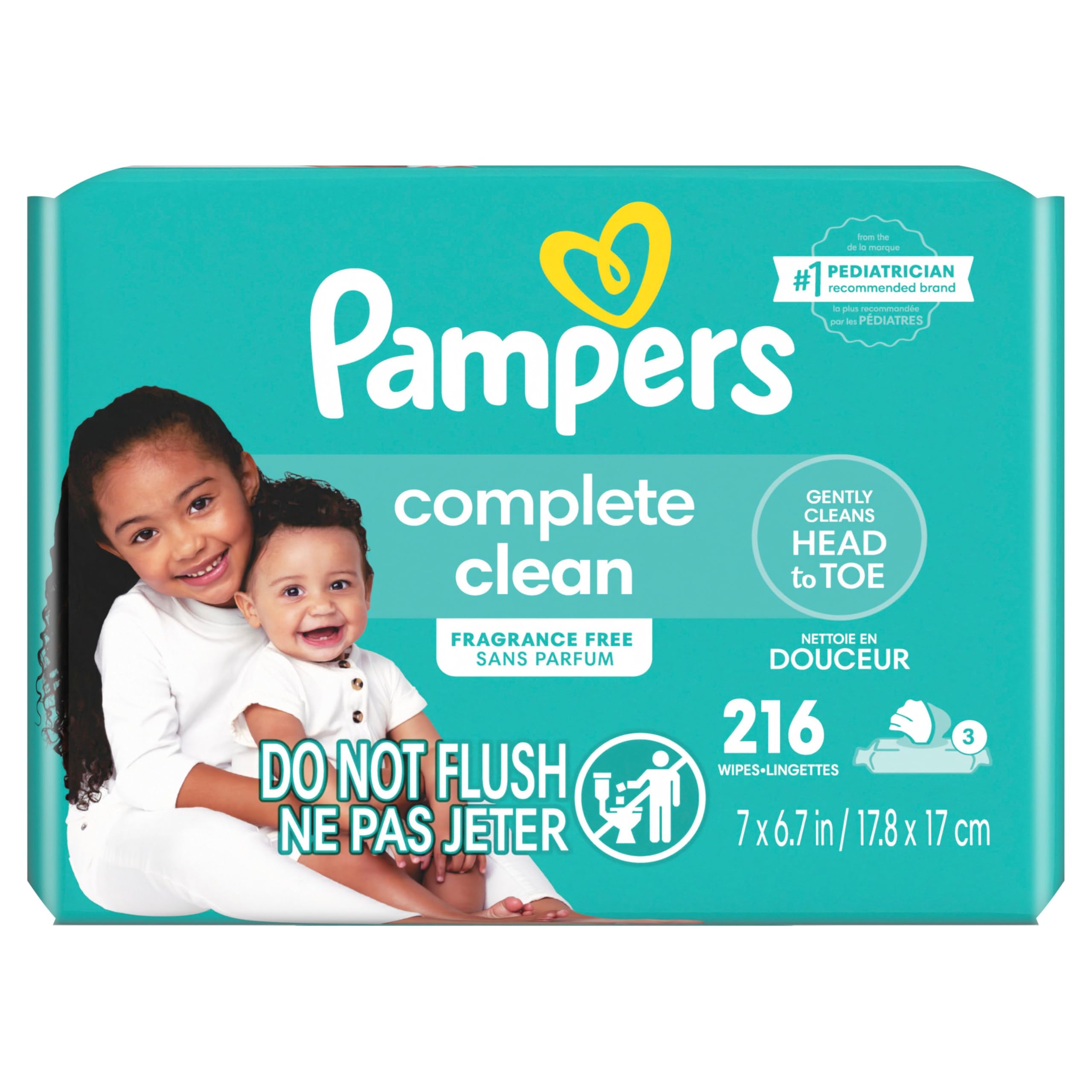Pampers Complete Clean Baby Wipes - Fragrance Free, 4 Pack (Count of 216)