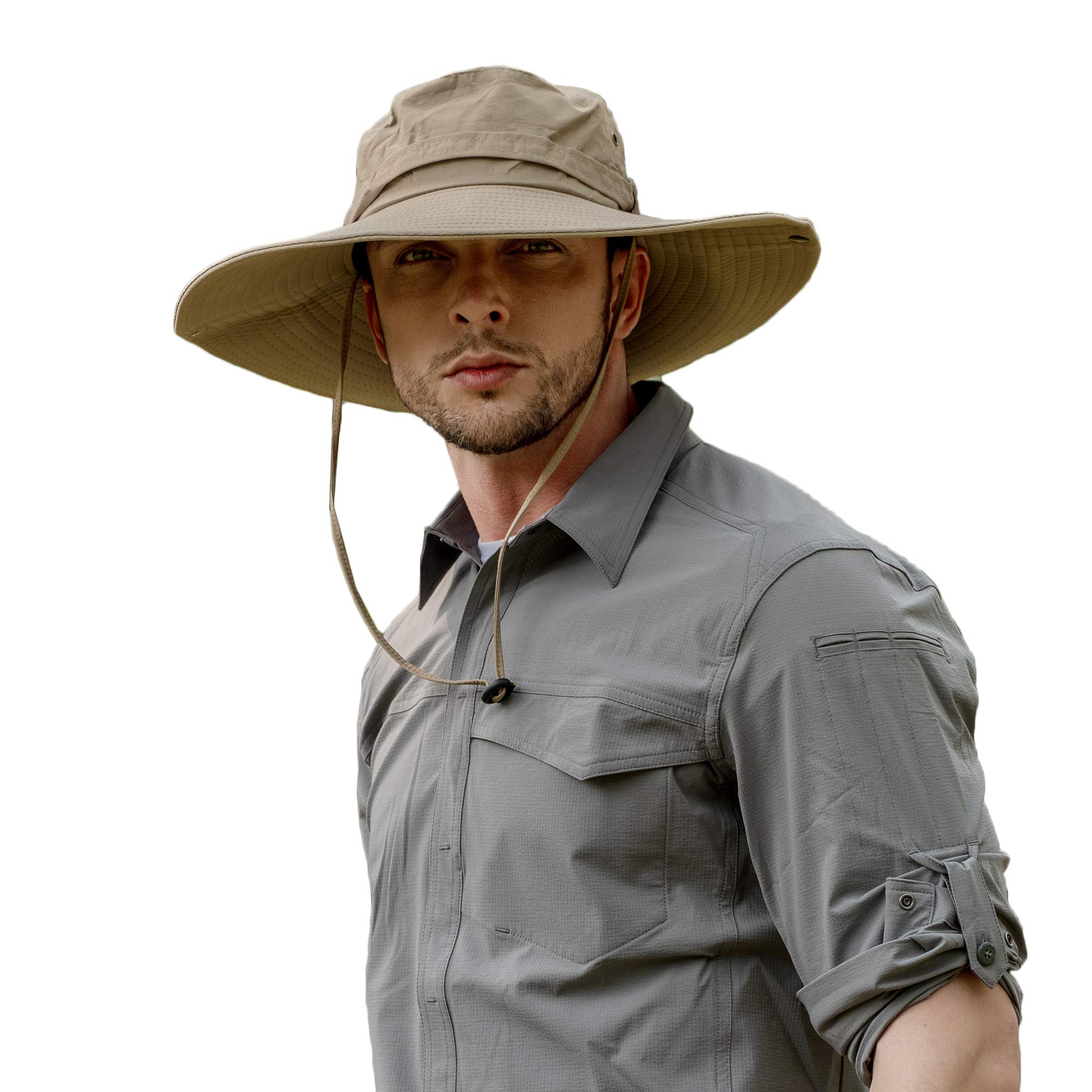ZLYC Men Wide Brim Safari Boonie Hat Waterproof Bucket Sun Fishmen Hat