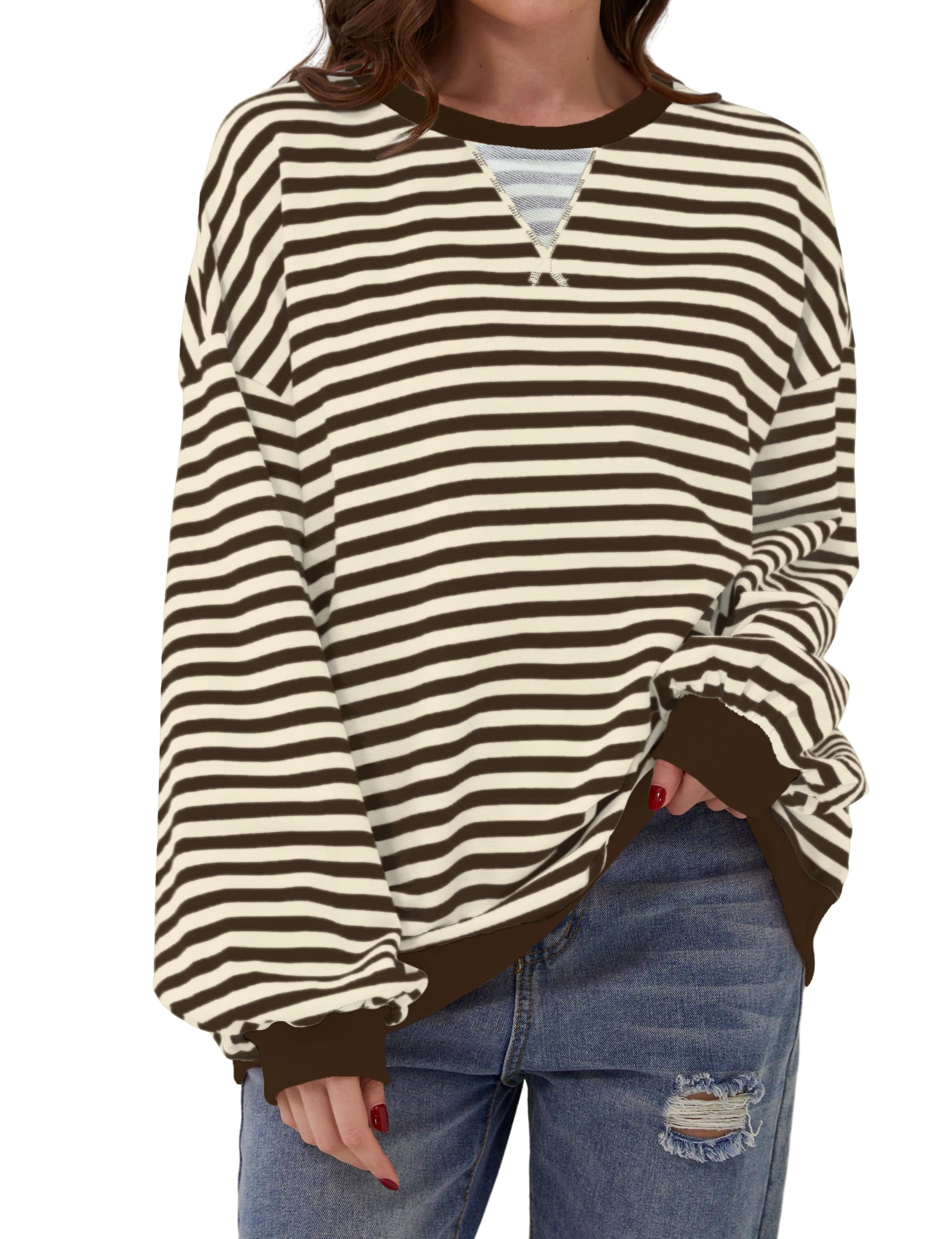 DUOEASE Y2K Women's Oversized Sweatshirt Elegant Striped Long Sleeve Top