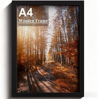 A4 Picture Frame Black, Wooden Photo Frame with Perspex 21x29.7cm, Black | Versatile, Safe Perspex Front, Wall Hanging Hooks, Landscape or Portrait Orientation, Wall-Mount & Desk Stand
