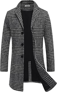COOFANDY Mens Wool Blend Coat Winter Trench Coats Notched Lapel Collar Single Breasted Overcoat Classic Peacoat With Pockets