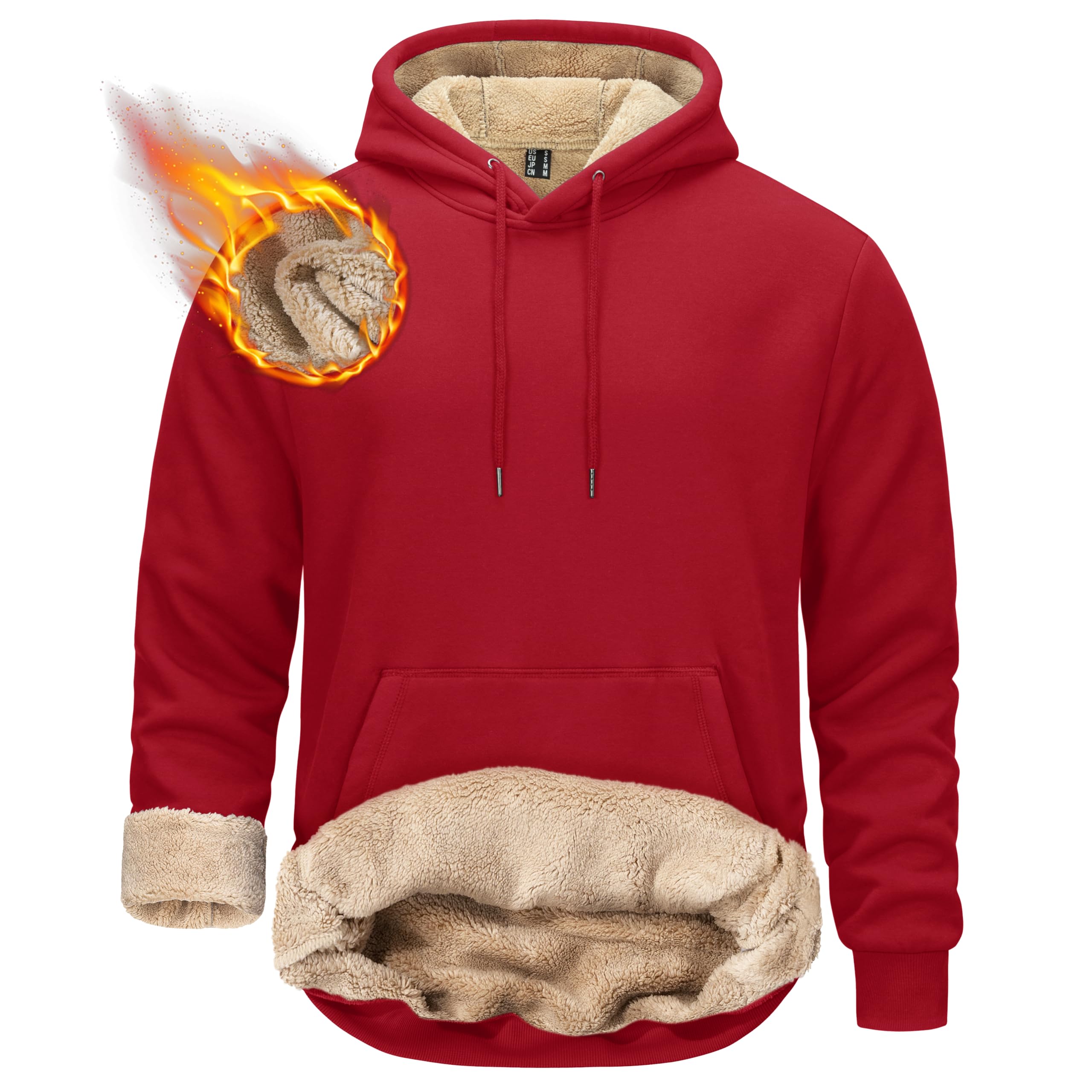 TACVASEN Men's Pullover Hoodie Thick Sherpa Lined Kangaroo Pocket Winter Windpro