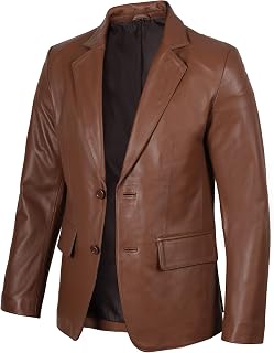 fjackets Mens Leather Blazer Jacket — Real Lambskin Leather Sport Coat, 2-Button, Fully Lined, Business to Weekend