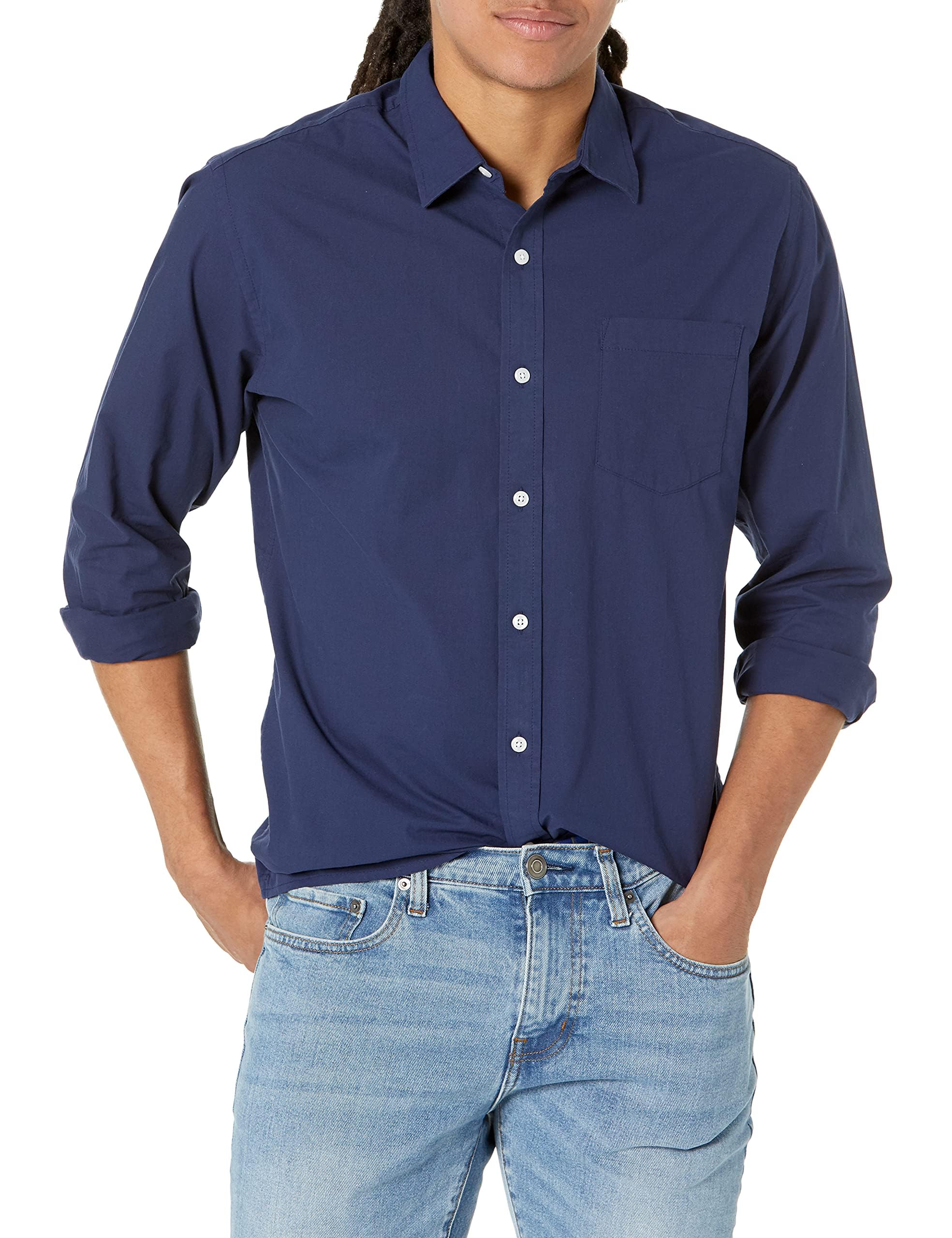 Amazon Essentials Men's Regular-Fit Long-Sleeve Casual Poplin Shirt, Button Fron