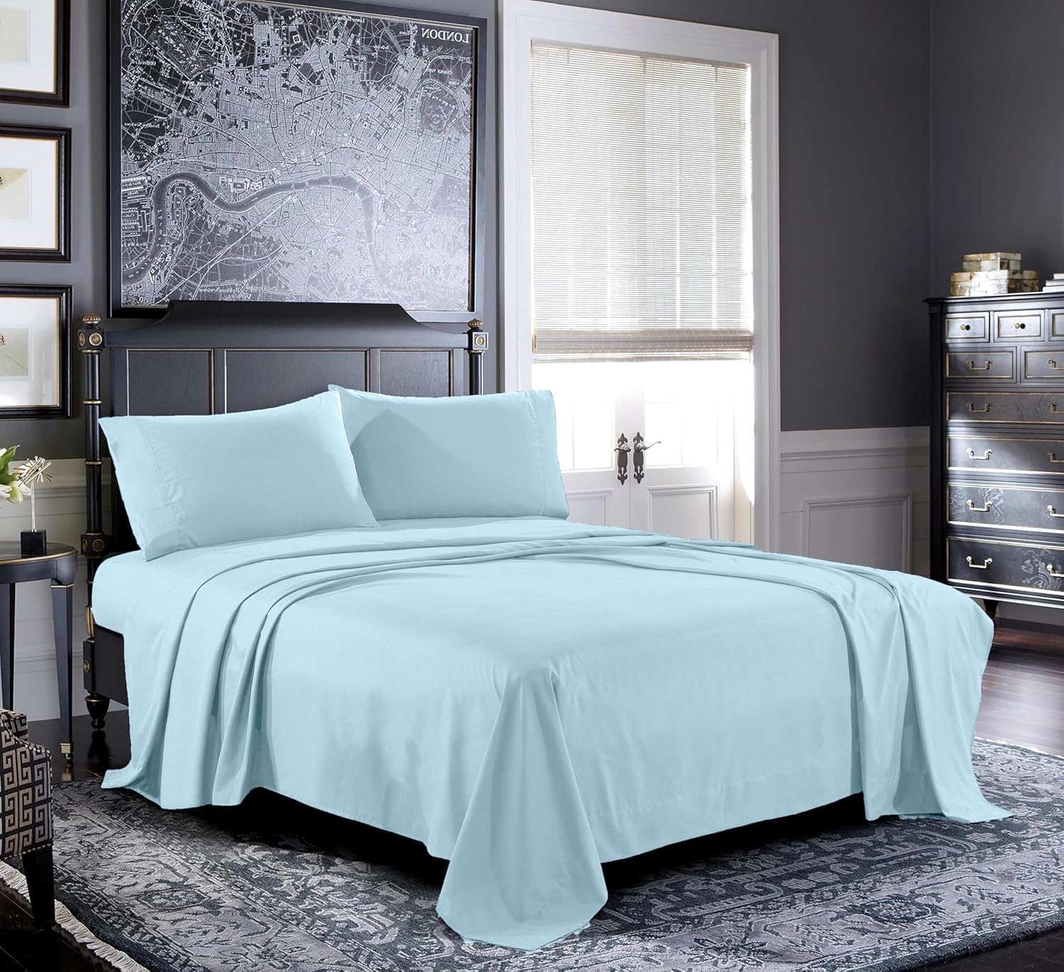 Bed Sheets - Queen Sheet Set [6-Piece, Light Blue] - Hotel Luxury 1800 Brushed M