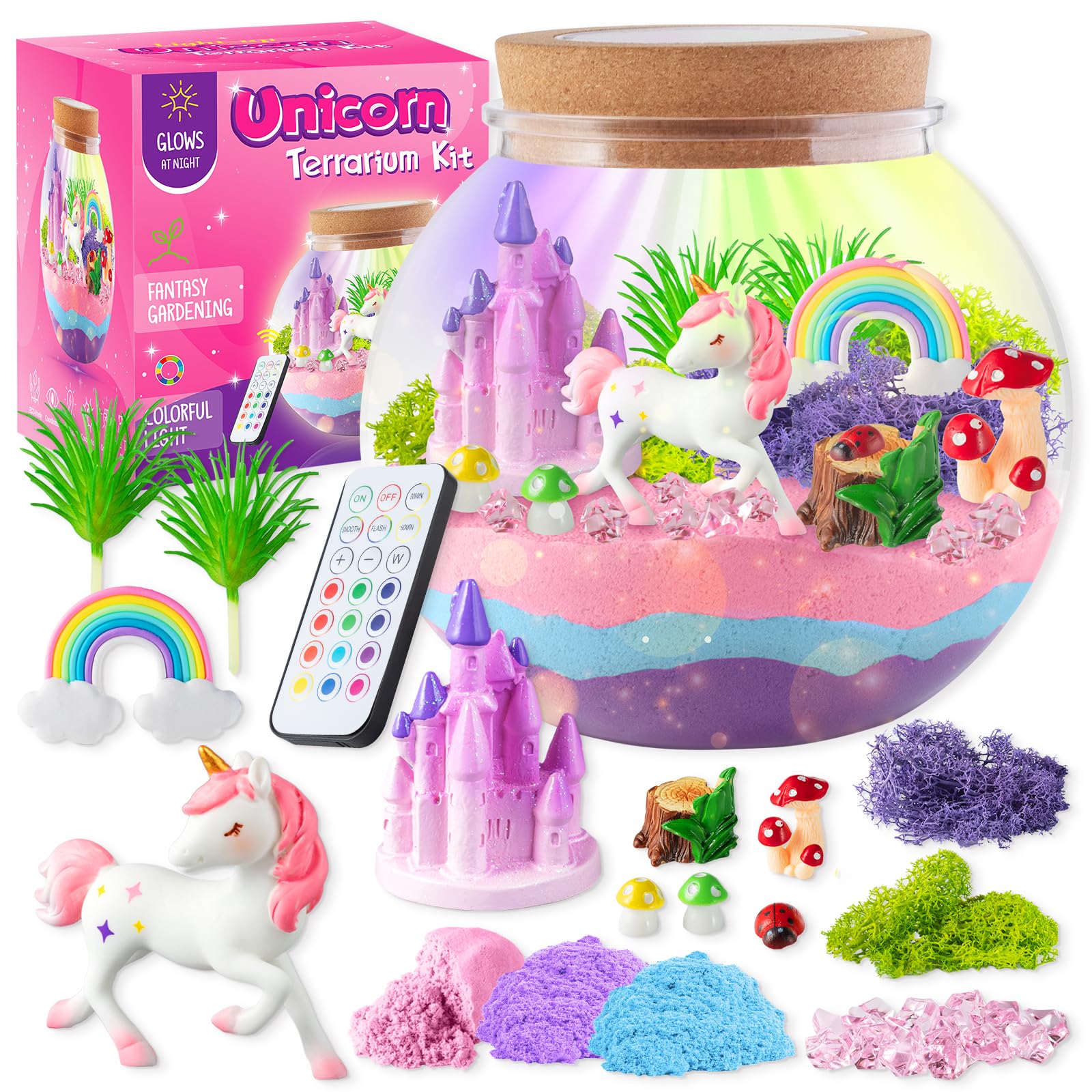 JOYEEMAX Unicorn Light-Up Terrarium Kit for Kids - LED Night Light Birthday Gift
