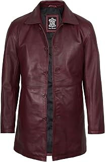 Real Lambskin Leather Car Coat Mid Length Long Jackets For Men