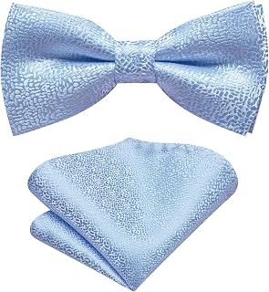 Hi-Tie Bow Ties for Boys Pre-Tied Silk Kids Bow Tie Adjustable Boys Bowties with Pocket Square Set for Wedding Party